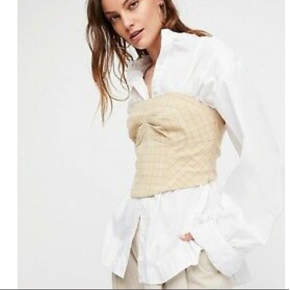 Free People Out West Plaid Tan Corset Top - Picture 3 of 11